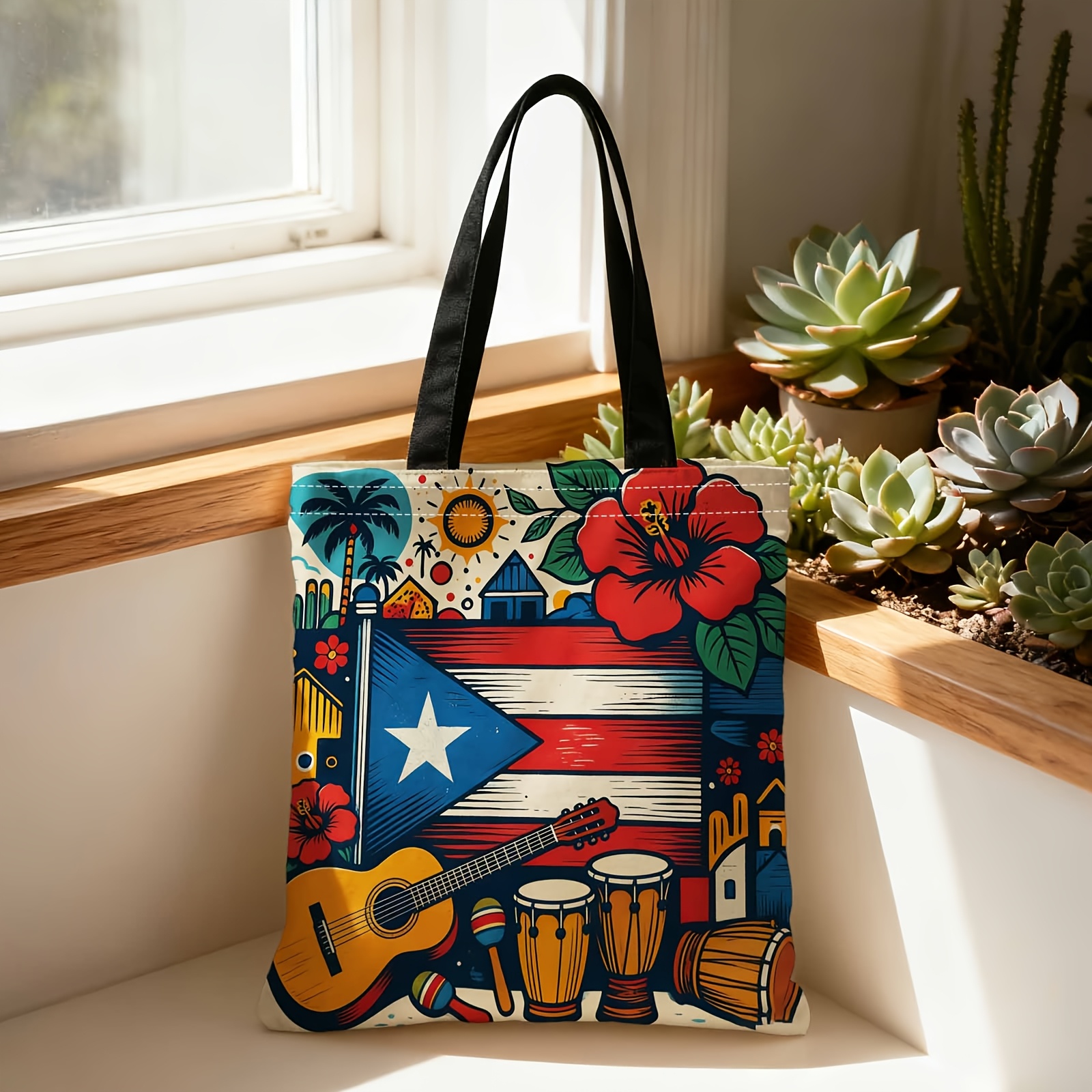 TEMU Portable Shoulder Back Hand-held Bag | Puerto Rican , Musical Instruments, Vibrant Colors, Suitable For Travel, Cosmetics, , Home Furnishings,