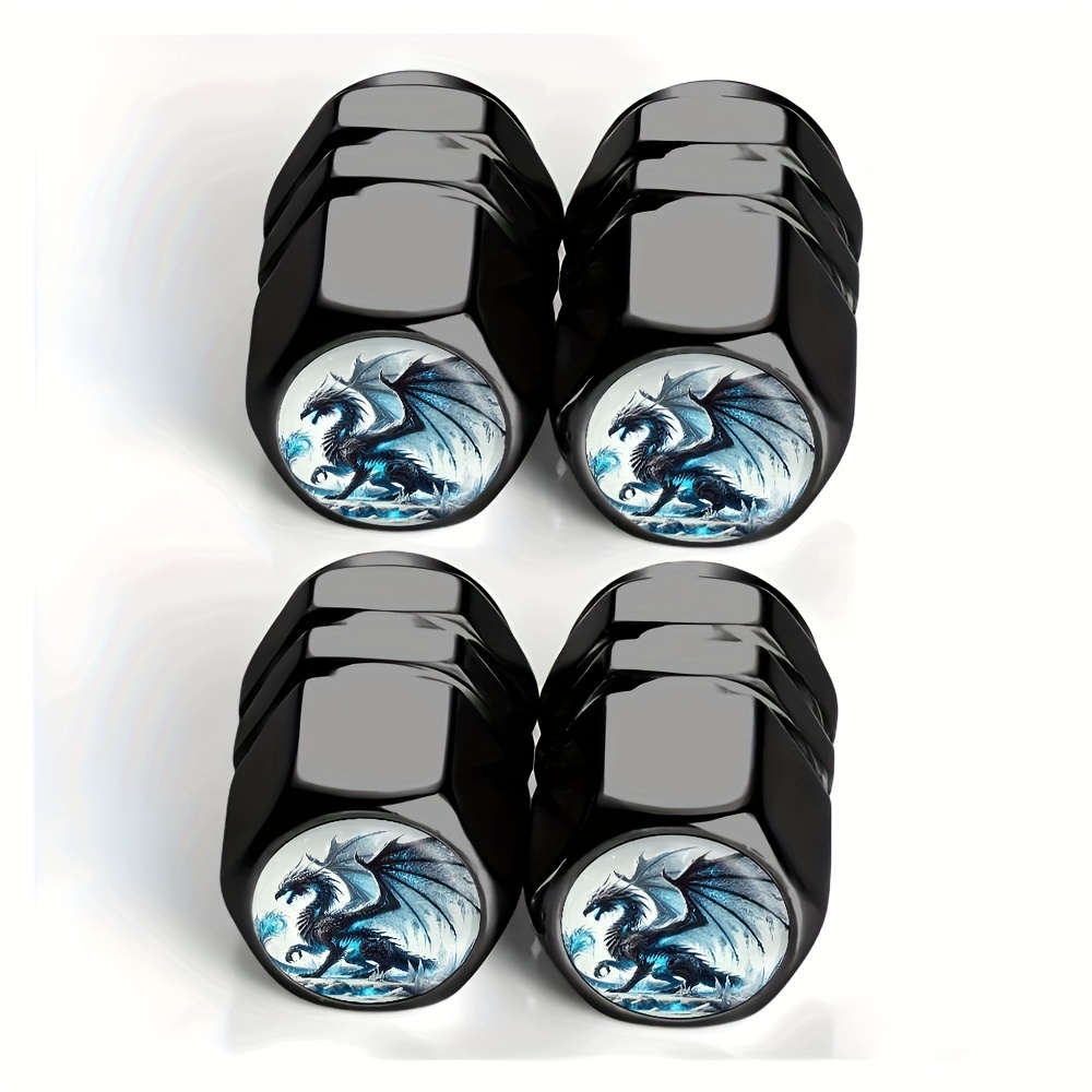 TEMU 4pcs Dragon, Winter's Fury Tire Valve Caps - For Cars, Trucks, Suvs And Motorcycles, Durable Aluminum Alloy, Stylish And Practical Dust-proof