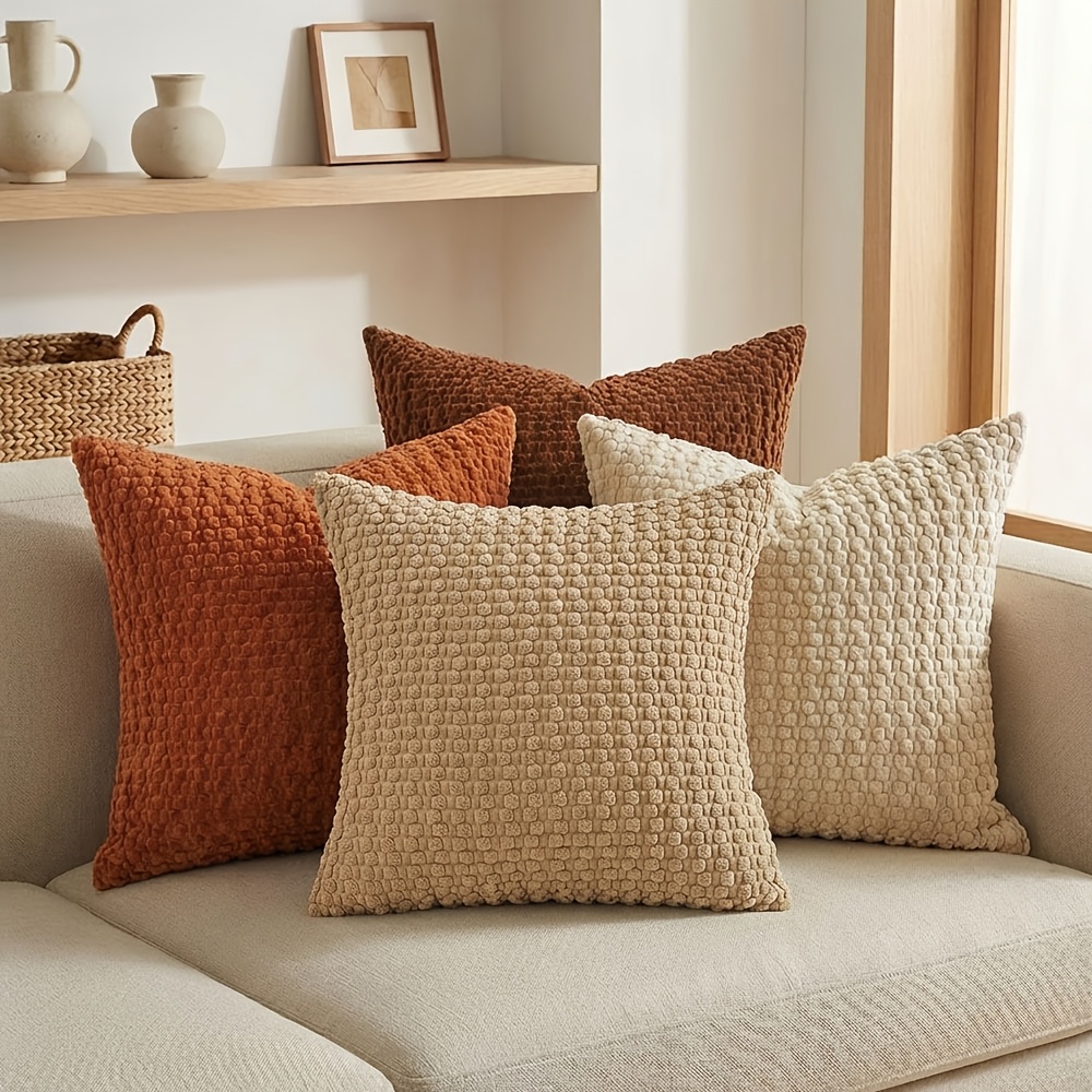 TEMU Ensemble de 4 housses de coussin décoratives carrées pour et l'été, en velours côtelé rayé doux, disponibles en tailles 16X16In, 18X18In et