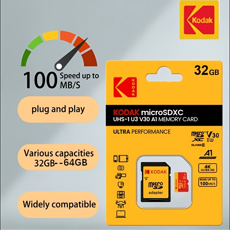 

Kodak 4k Hd Tf Card - Usb Reader Connector, Micro Sd For Phones, Pcs, Speakers & Hd Cameras, 32gb/64gb