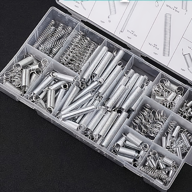 TEMU 200pcs Stainless Steel Spring Assortment Kit - & Extension Springs With Spring Lock Washers, Metal Diy Repair Set, Includes Organizer Box