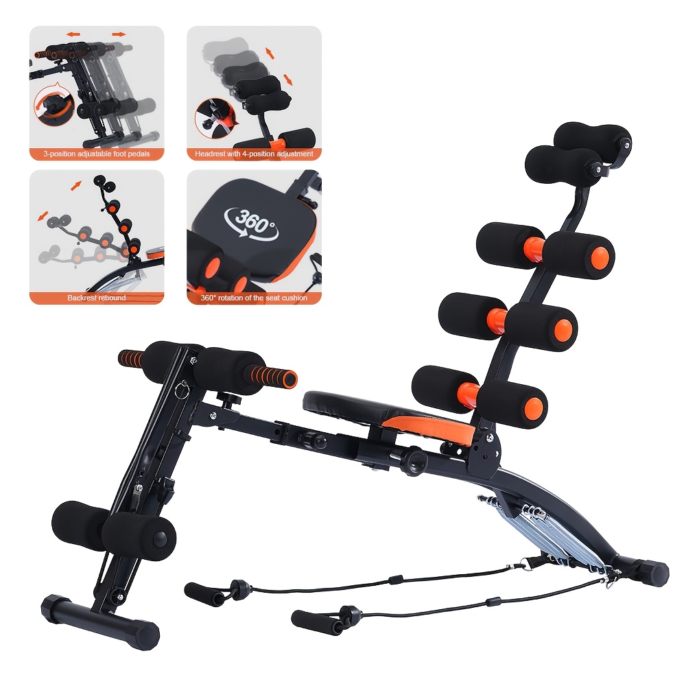 New 6-in-1 Abdominal Trainer Multifunctional Leg Exercise Machine Squat Machine Squat Trainer Waist Abdomen Leg Shaping Assistant With Resistance Bands Foldable Adjustable Home Gym Fitness Equipment