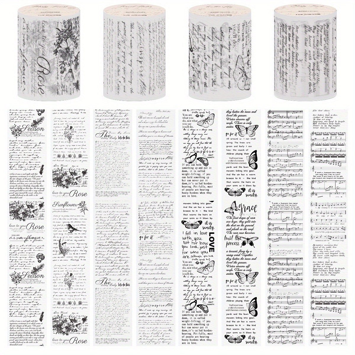 Image of 4rolls Vintage Transparent Pet Tapes Stickers Embelishment Stickers Diy Scrapbooking Planners Decor Junk Journal Collage Tapes Stickers
