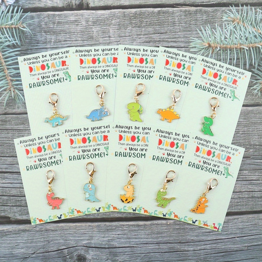 E-shop 10 Stück Süße Kawaii Dinosaurier Schlüsselanhänger mit Dinosaurier Karte für Frauen\Männer & Mädchen\Jungen Schlüsselanhänger Auto Schlüssel