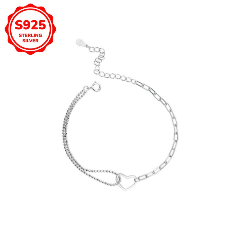 Adjustable S925 Silver Heart Bracelet for Women