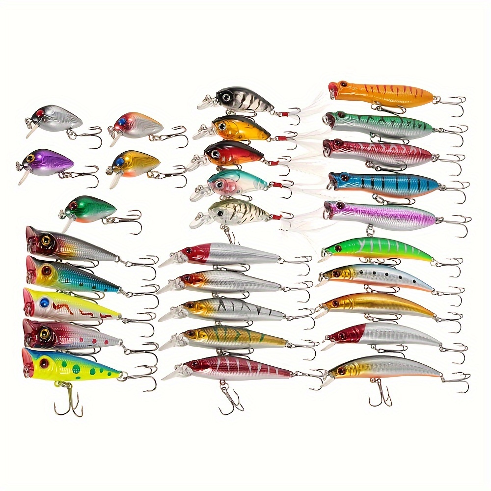 TEMU 30pcs Mixed Fishing Lures Set Minnow Popper Crankbaits For Bass Pike