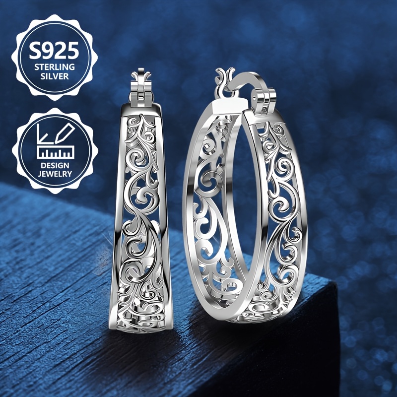 TEMU Boucles d'oreilles de mode exquises en argent sterling 925 pour femmes. Élégantes, , boucles d'oreilles de bijoux haut de gamme pour femmes,