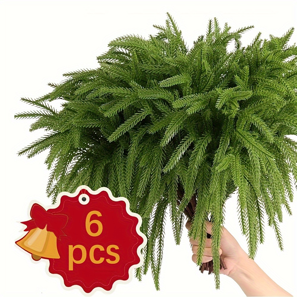 

6pcs Artificial Pine - Realistic Green Leaves For Diy Christmas, Home & Hotel Decor (container Not Included), Best For Christmas