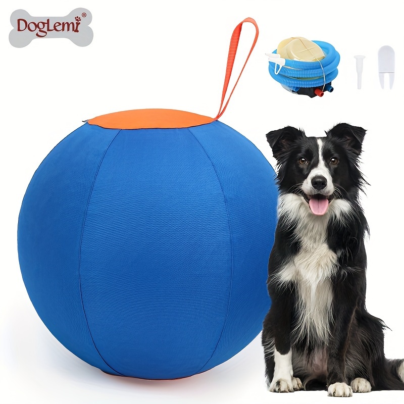 

Durable Dog Training Ball - Large Polyester Tear-resistant Inflatable Exercise Toy With Handle - Patterned Large Breed Play Ball - No Battery Required