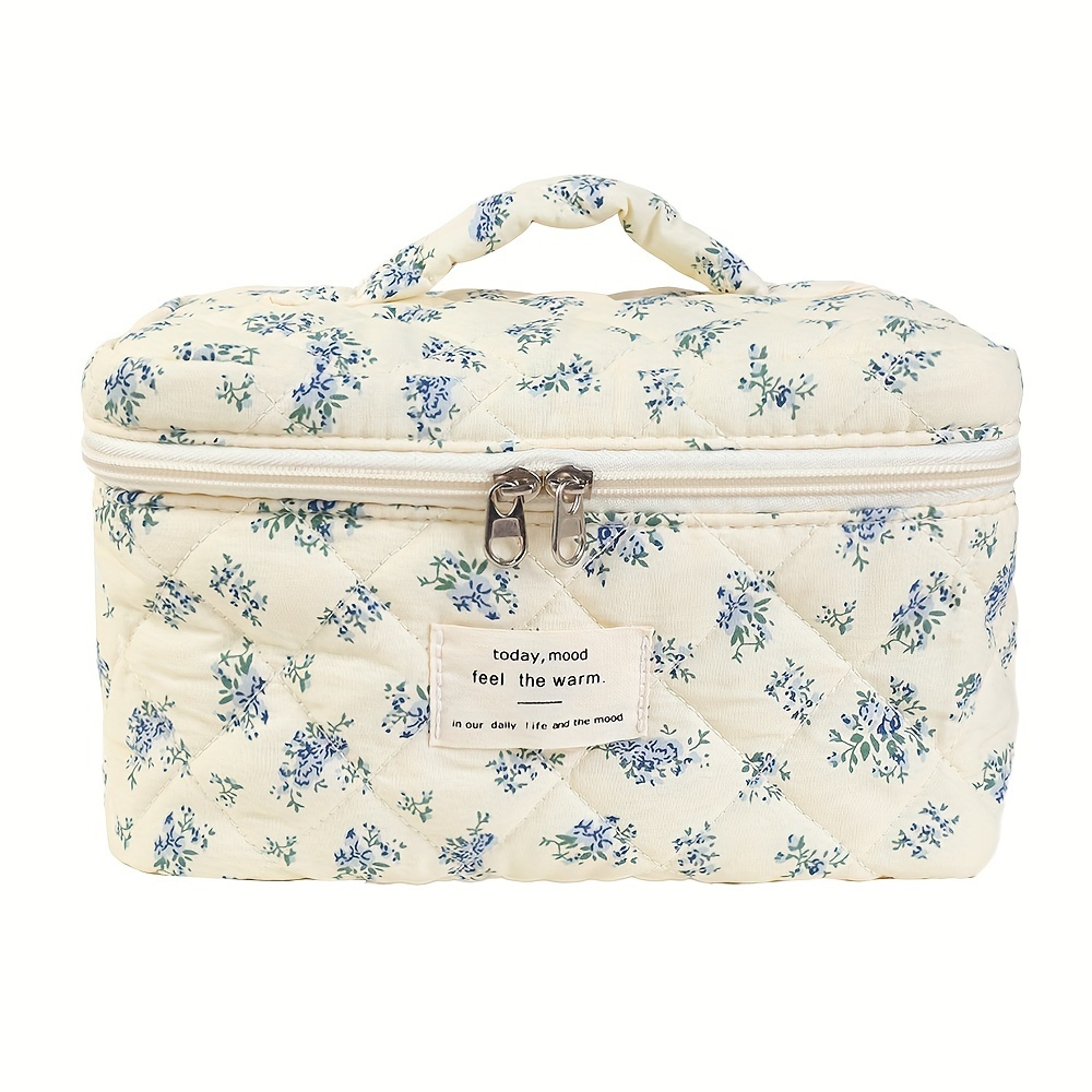 

Trousse de Maquillage Chic à Fleurs Bleues de Grande Capacité - Organisateur Cosmétique Portable pour Voyage, Articles de Toilette & Accessoires - Cadeau Idéal pour Femmes et Filles.