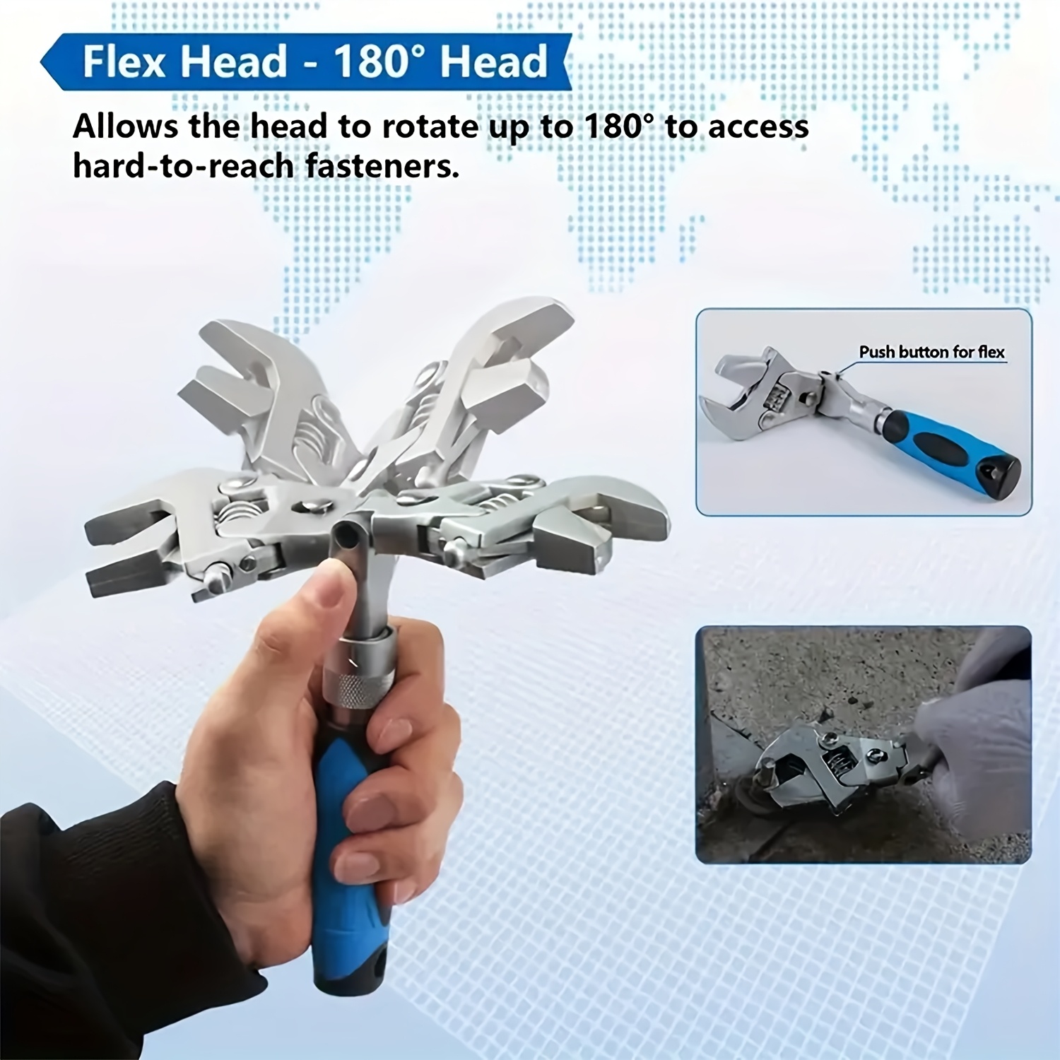 adjustable wrench 10inch to 12 inch ratcheting crescent wide jaw wrench retractable extension shank and 180 dgree rotating   home garage workshop Product details 3