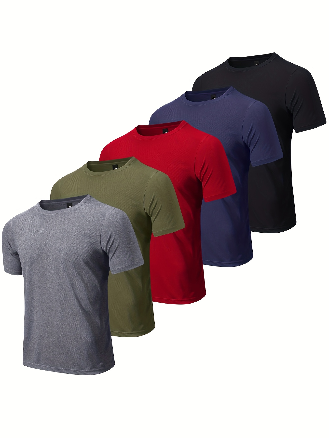 5pcs *'* Color Short Sleeve T-Shirts Heavy-Duty Round Neck Casual  Shirts Bulk Pack (Grey/Black/Navy/Olive/Red) Breathable S