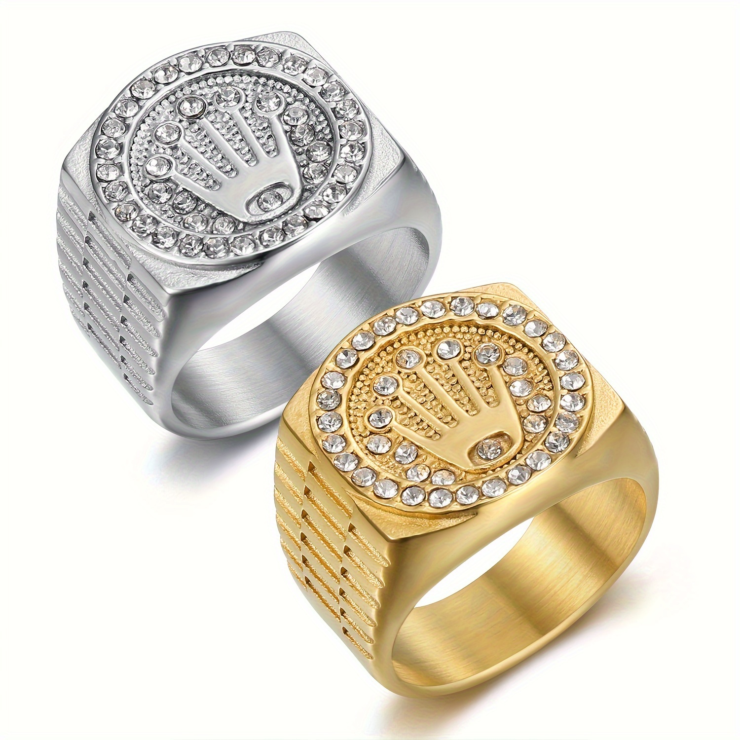 

[popular ] Hip Hop Crown Ring With Triple Bead Design, Vintage Style Alloy Men's Band, - Gift