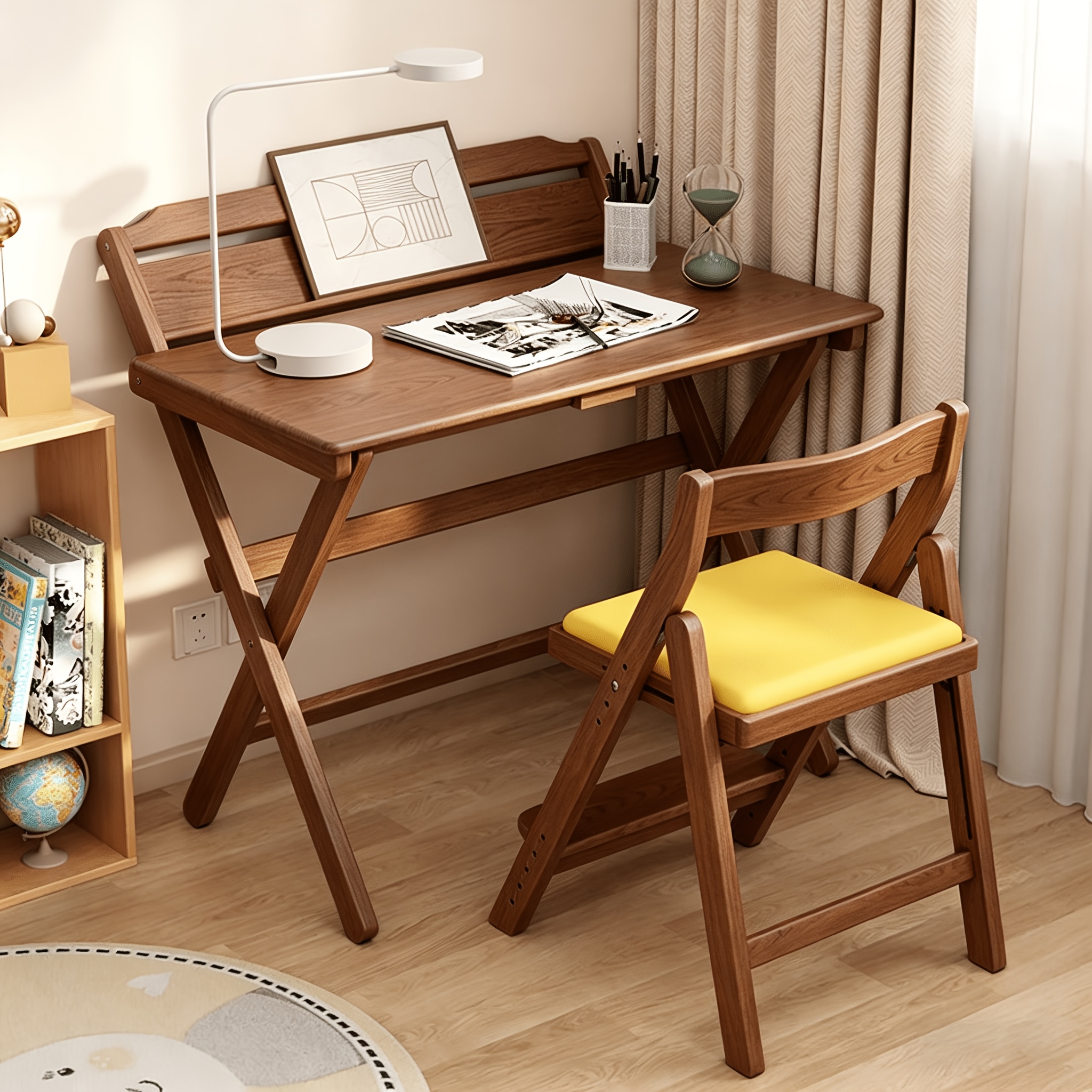 Foldable Solid Wood Computer Desk Suitable for Home, Small Space Desk with Bedside Writing Table, Foldable Study Desk for Dorm, Apartment, Bedside Writing Table, Wood, Compact Foldable Furniture for & Students