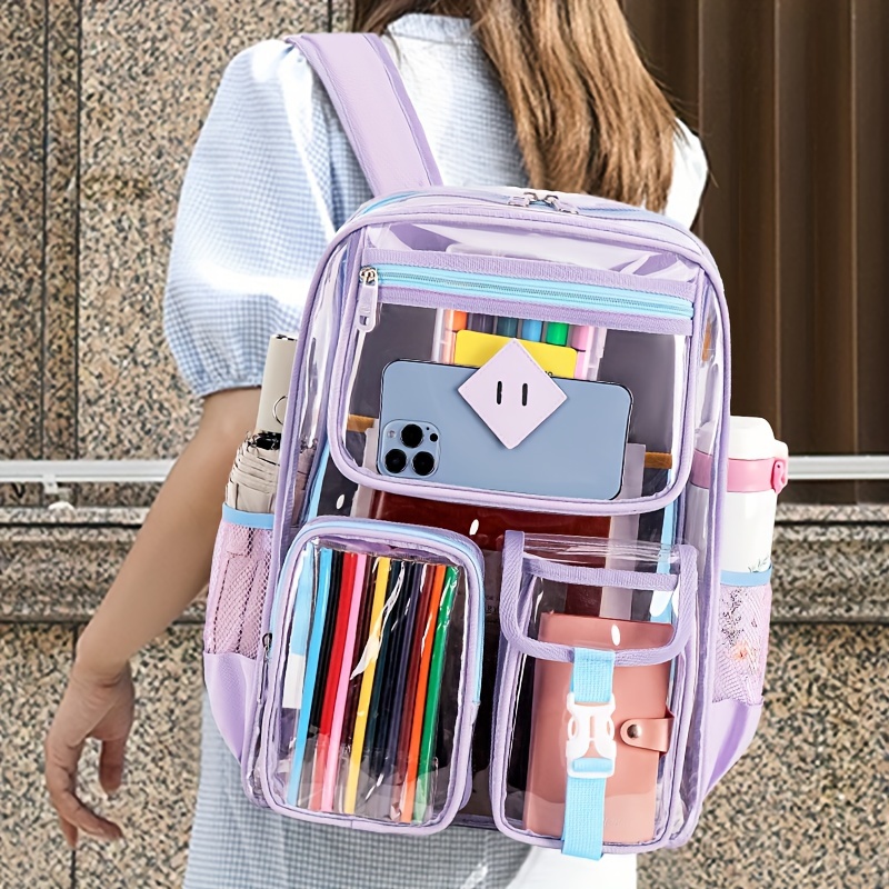 

New Transparent Zipper Backpack, Solid Color Minimalist Rucksack, Versatile Travel Rucksack For Women