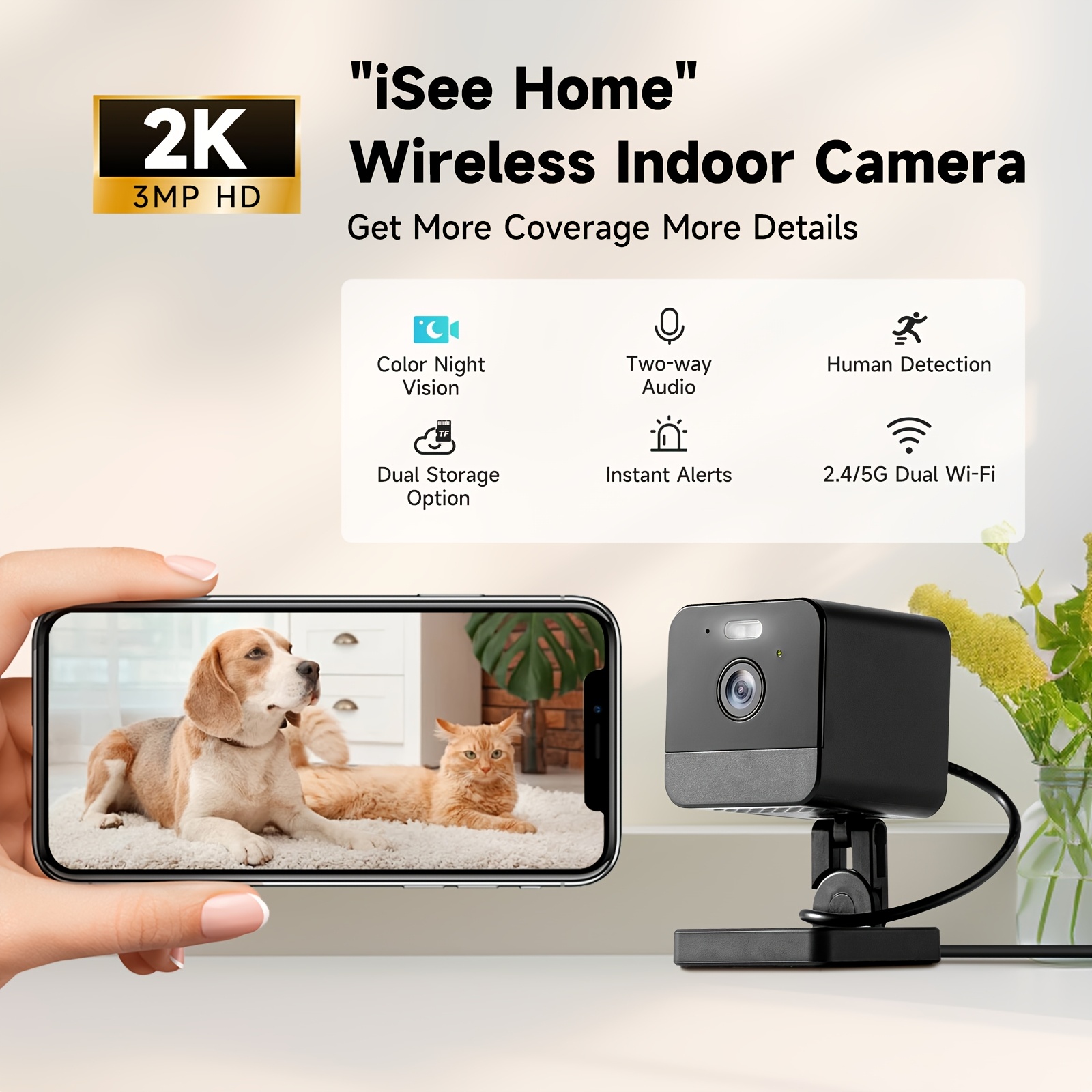 

2k Wireless Home Security Camera For Baby Monitor, Night Vision, Motion Detection, 2-way & Siren, 2.4g/5g Wifi, & 256g Sd Storage, Compatible