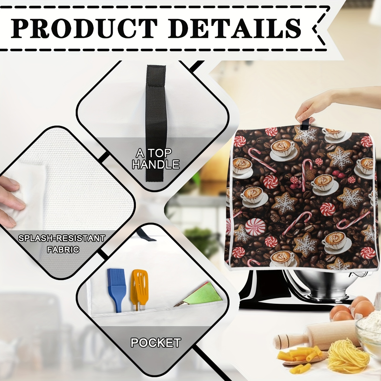   coffee themed stand mixer dust cover with   foldable easy clean kitchen appliance protector for kitchenaid mixers coffee machines details 9