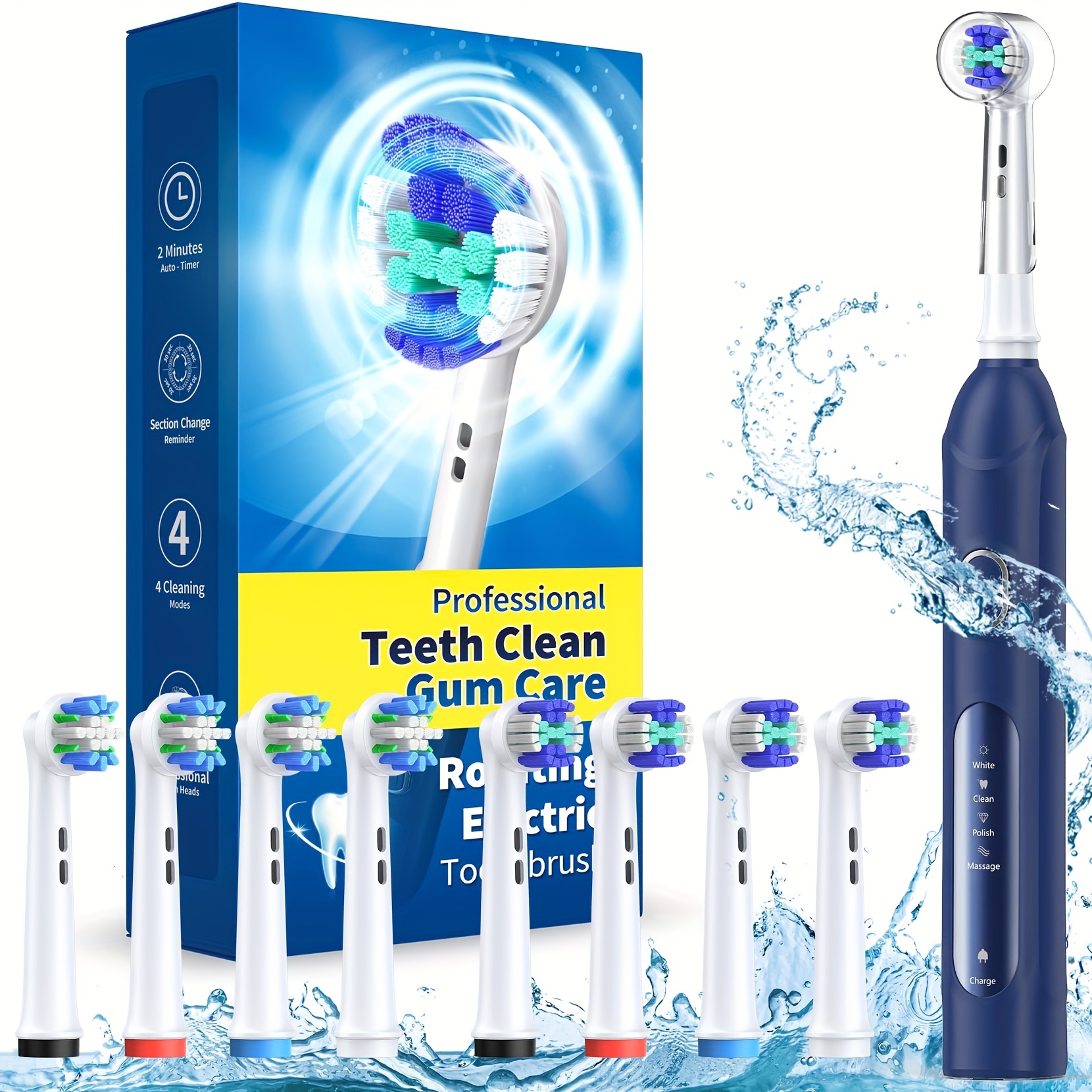 

Rotating Electric Toothbrush For Adults With 8 Brush Heads (2 Types), 4 Electric Toothbrush With Rechargeable Power And 2 Min , ()