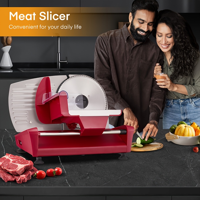 Image of Electric All-purpose Slicer, Stainless Steel Slicer, 3 , Bread Slicer, Adjustable Food Processor 0 To 15mm, Sausage Slicer, Cutter For Meat, Cheese, Bread Etc., Electric Knife, Red