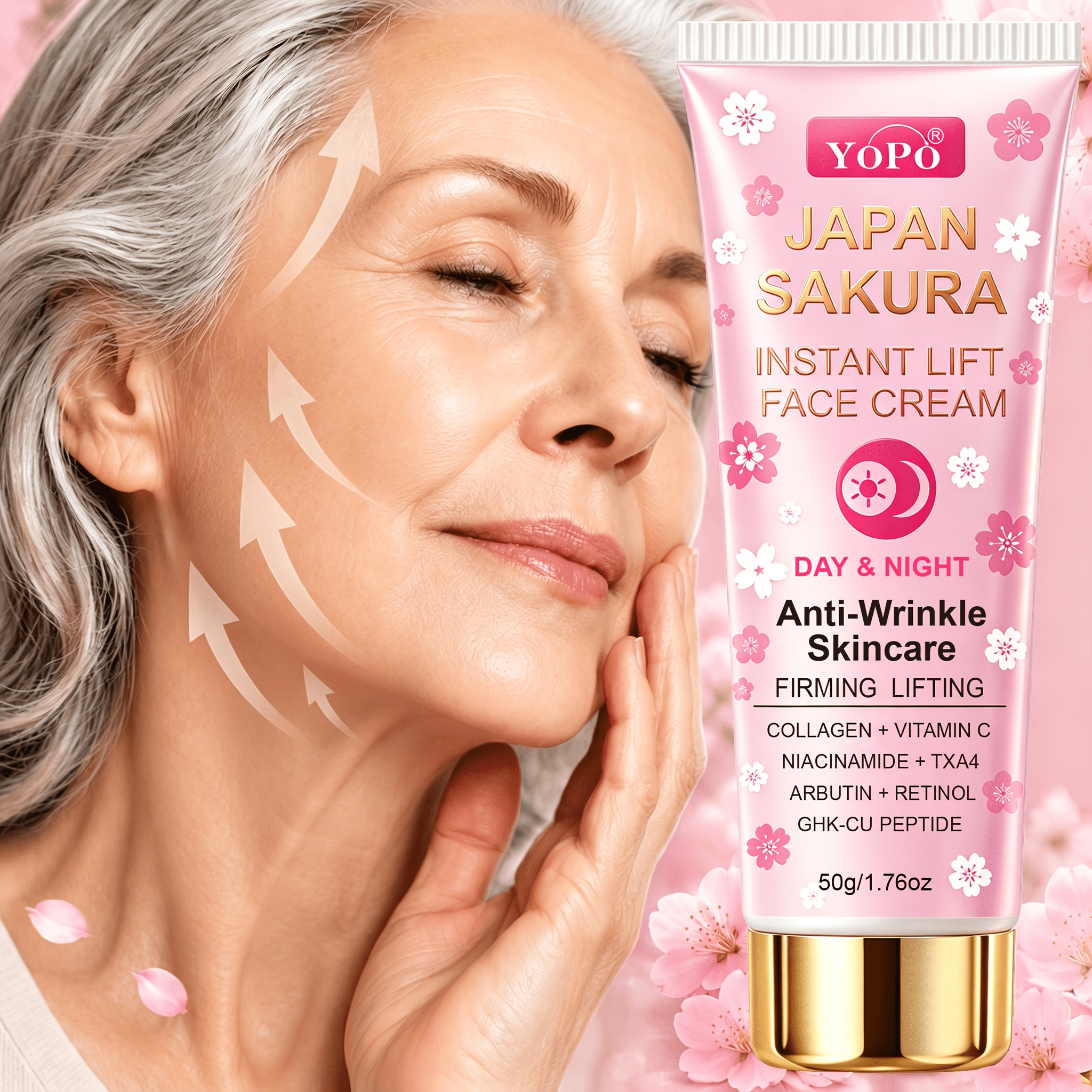 Image of Japan Sakura Instant Liftface Cream, Moisturizing, Smooth Lifting And Firming, Lifts And Skin From , Brightens And Skin, Evens Tone For Types, Lifts, , Skincare; Make Skin -looking