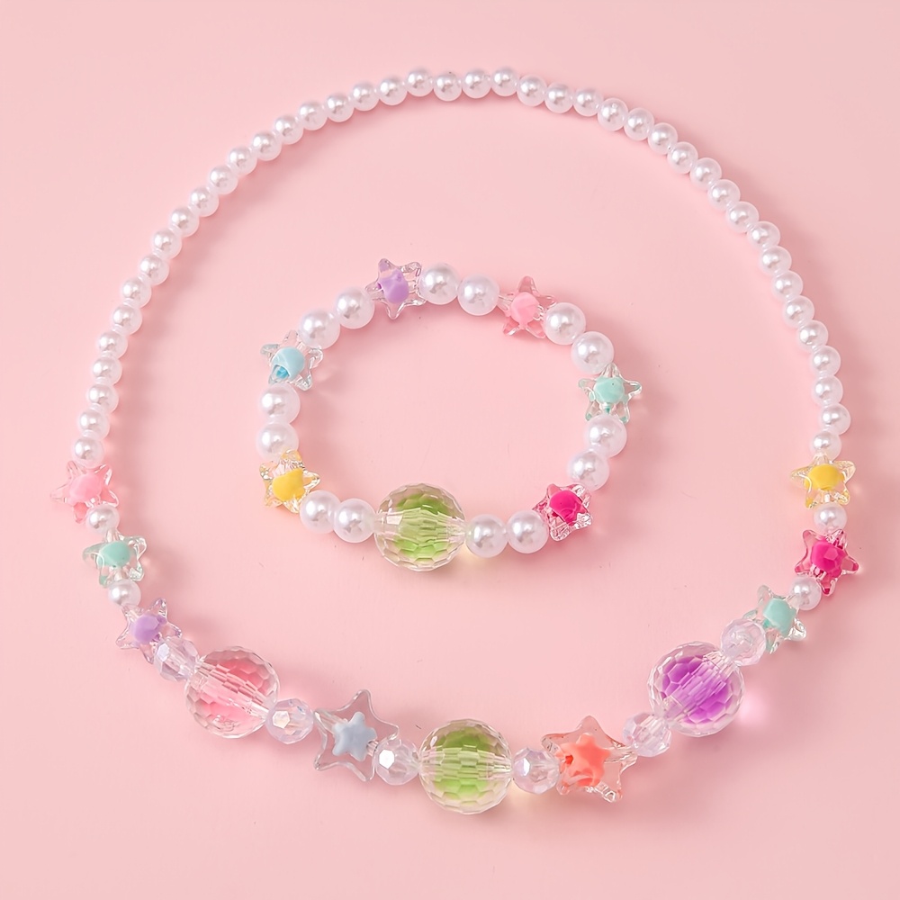 TEMU 2pcs Stretch Bracelet & Necklace Jewelry Set For Girls, Fashion Accessories For Party & Music Festival, Novelty Creative Birthday Gift For
