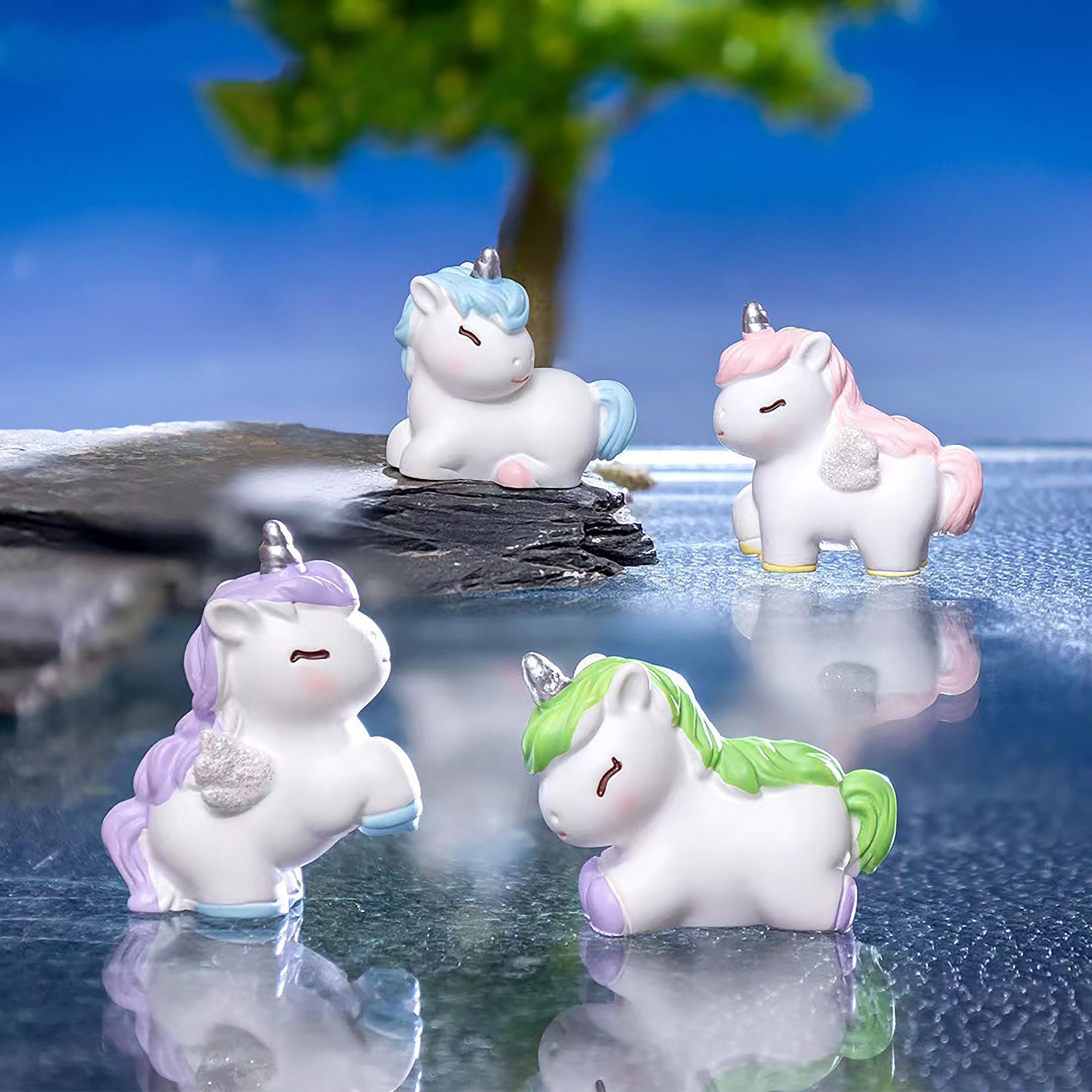 white resin unicorn figurines cute miniature decorations Temu