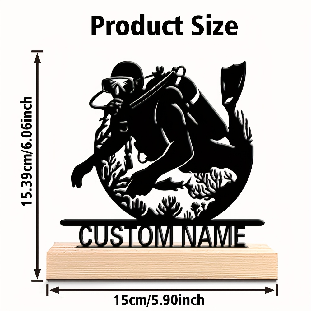 TEMU 2d Wall Decor1pcs Of Unique Custom Sculptures With A Wooden Base, Ideal For Tabletop Decor. A Great Gift For Diving Lovers, Suitable For