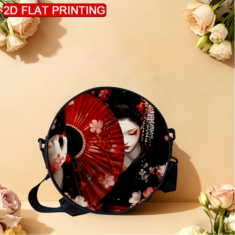 TEMU 1 Women's Shoulder Bag Japanese Geisha 2d Printing, Adjustable Shoulder Strap, Zipper Closure, Backpack Style | Casual And Fashionable Crossbody