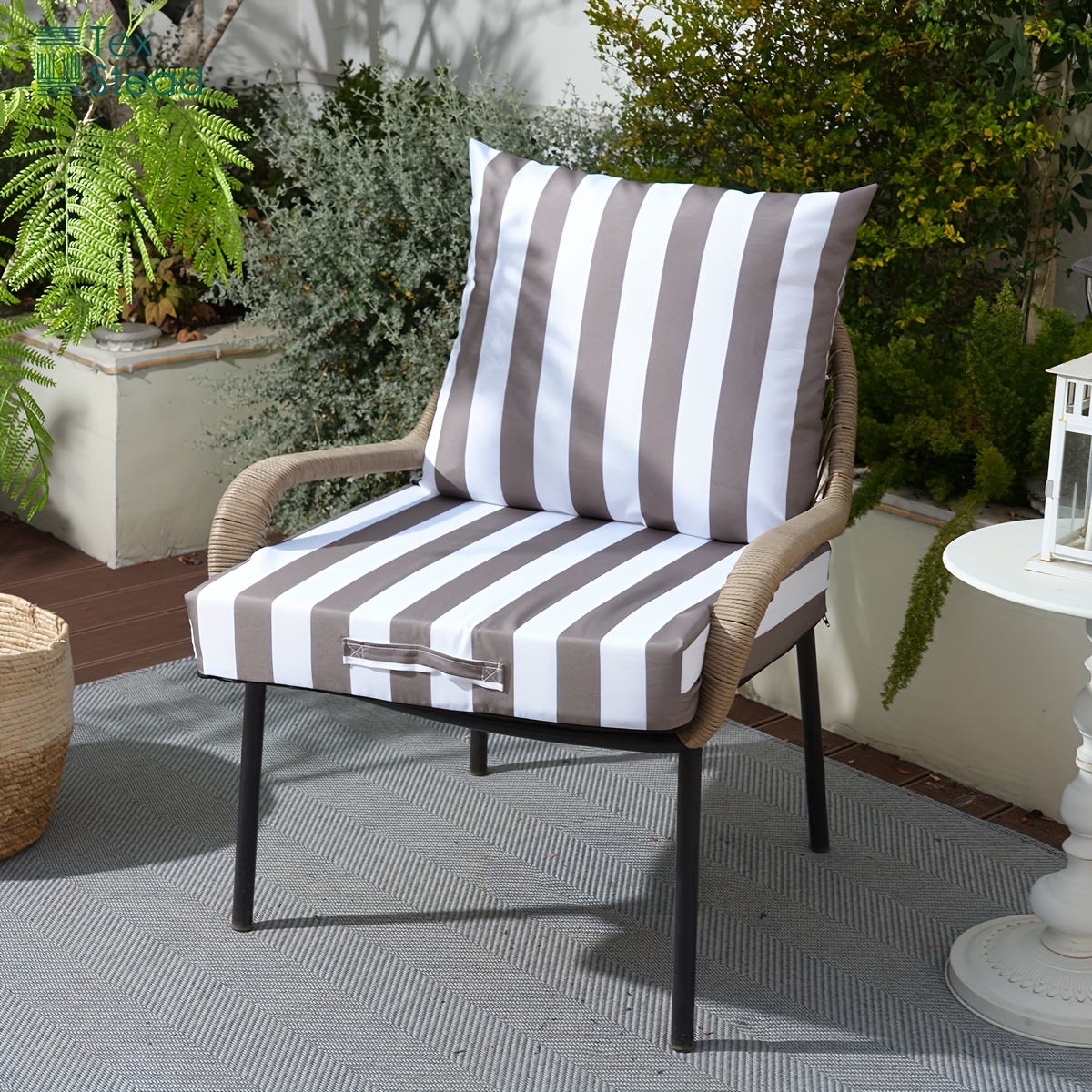 outdoor dining chair cushions set tropical stripe Temu