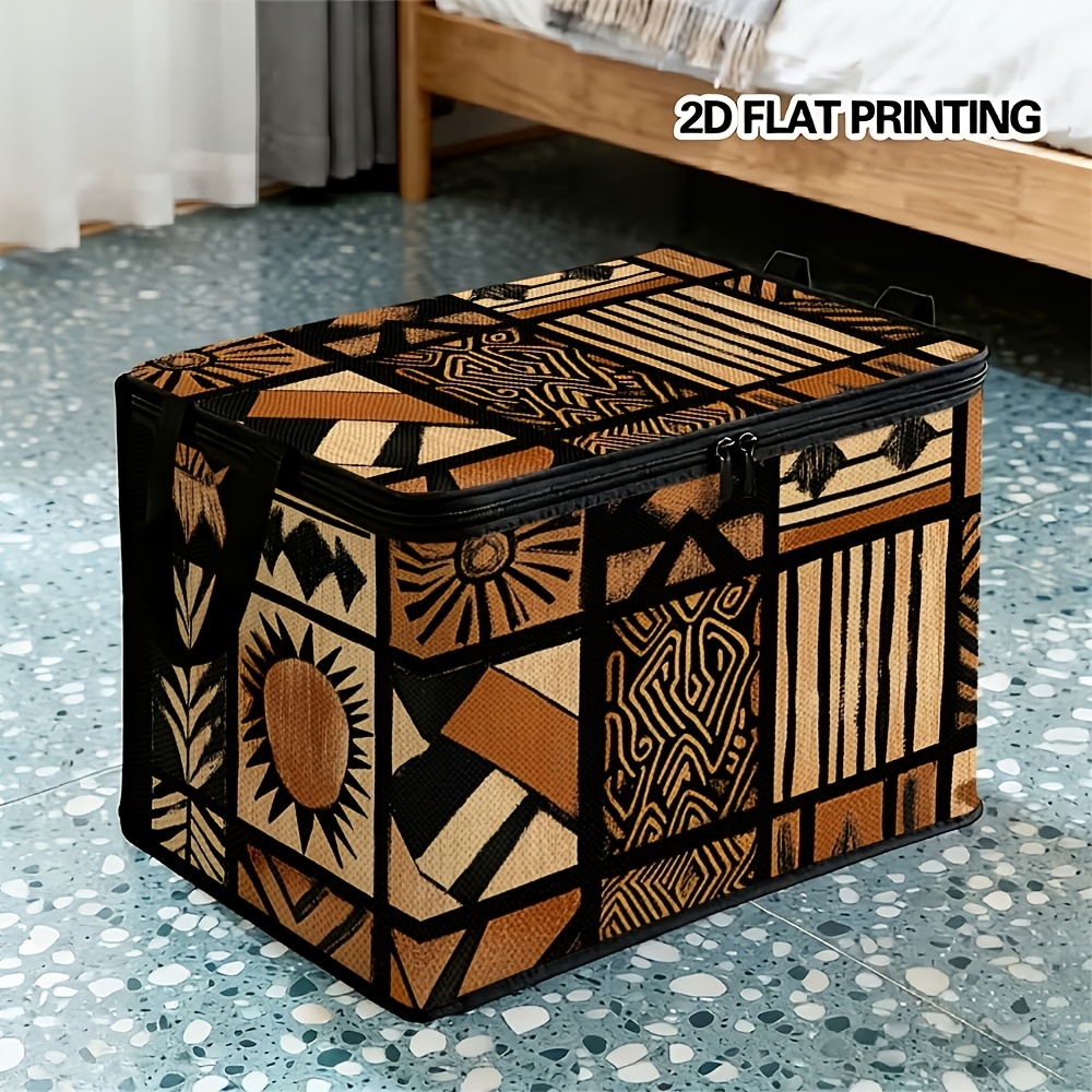 TEMU Fastest In 3 Workdays 1pc Large Capacity Sock Organizer With Lid, Featuring Tribal , Perfect For Organizing Under The Bed, Closet, Or Desk. It