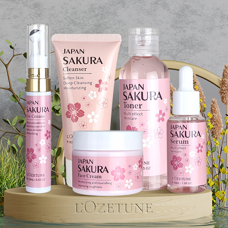 Cherry Blossom Skincare and Beauty Care Set, Includes Moisturizing Toner, Eye Cream, Facial Cleanser, Face Cream, and Cherry Blossom Essence. Suitable for All Skin Types: Dry, Normal, and Combination. Ideal for Post-facial Hair Removal Beauty Care. - Image 8