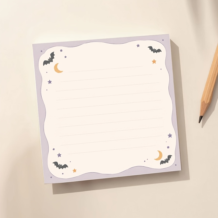 TEMU Halloween Memo Pad, Cute Bat Moon With Minimalist Purple Border, Writing Notes For School, Office, Journaling & Planning