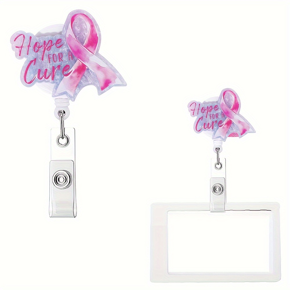 

Breast Cancer Awareness Badge Reel Holder - 1pc Acrylic Id Card Holder With Alligator Clip, 360° Rotatable, Retractable For Nurses, Doctors, Medical Staff Gifts