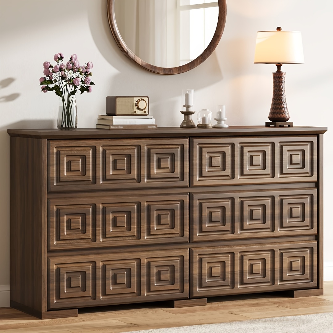Modern 6-Drawer Geometric Dresser | Wardrobe & TV Stand