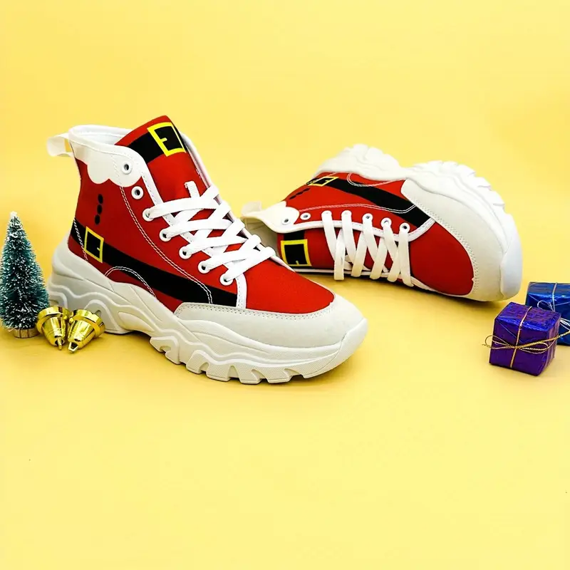 mens trendy cool santa claus costume print high top canvas shoes non slip wear resistant sneakers for party vacation christmas gifts Product details 4
