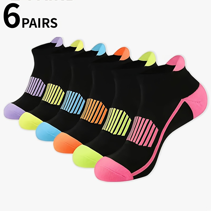 TEMU 6 Pairs Women's Striped Short Socks, Comfortable And Breathable, Sweat-absorbing And Odor-resistant, Women's Short Tube Boat Socks, Suitable For