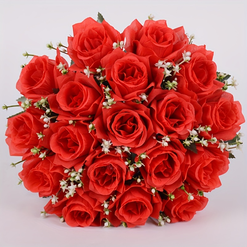 

1pc-18 têtes Bouquet de roses artificielles, décorations pour restaurant, maison, salon, ornements en plastique, roses artificielles, cadeau pour la fête des mères, arrangement floral en vase