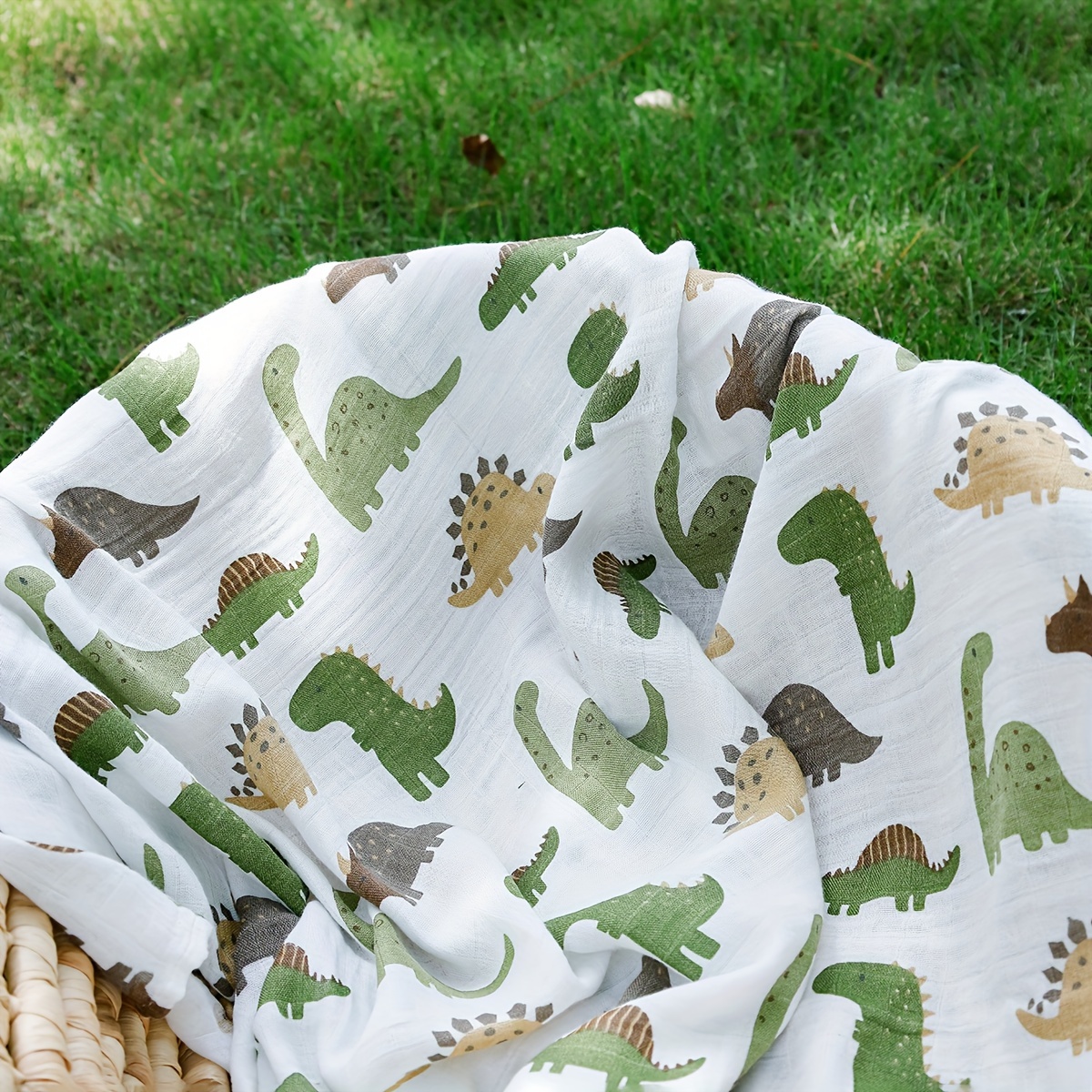 Image of Happy Flute Soft & Absorbent Bamboo Muslin Gauze Wrap Towel - Dinosaur Series, 47x43in, Vibrant Animal Prints, Ideal For , |vibrant Dinosaur Print|absorbent Bamboo
