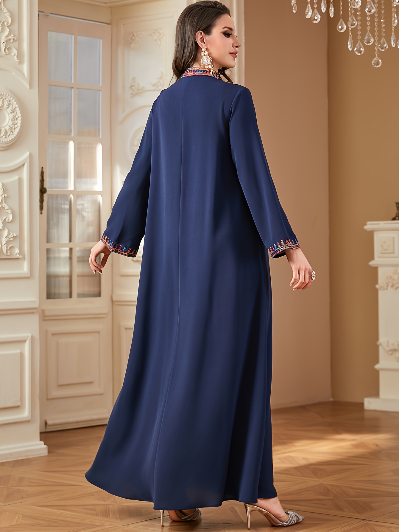 womens elegant middle eastern abaya dress long sleeve v neck - Temu United  Arab Emirates
