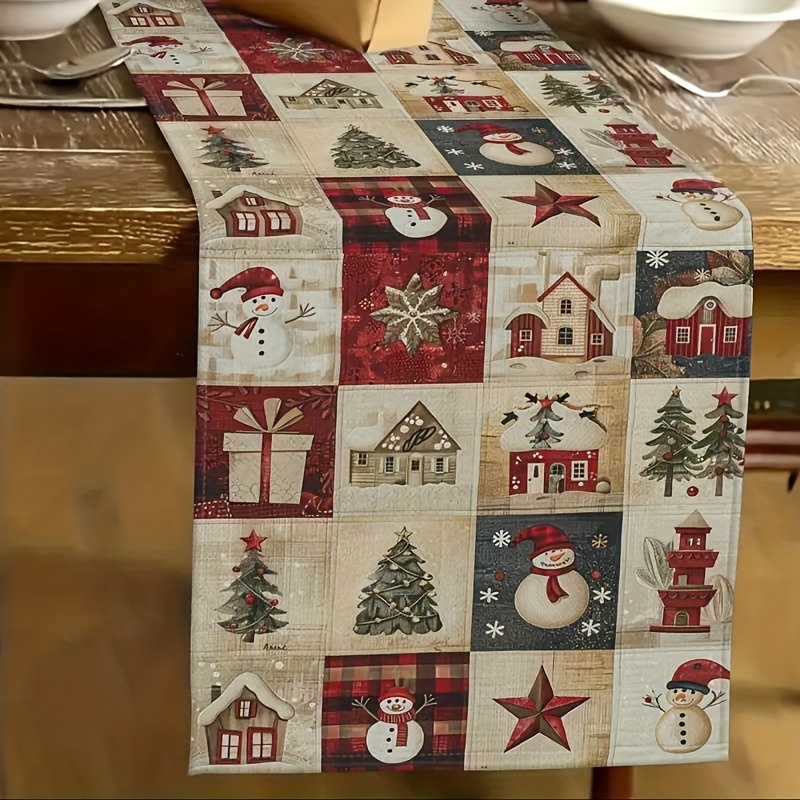 

Christmas Patchwork Style Table Runner - 100% Polyester Woven Rectangular Tabletop Decor, Elegant Holiday Home & Dining Decoration, Ideal For Party & Festive Ambiance - 1pc