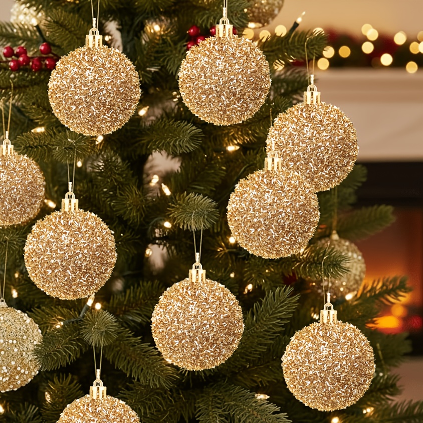 TEMU 8pcs Golden Shiny Ribbons Christmas Balls Decorative Hangings, 3.15-inch Bright Ribbons Shimmering Tinsel Christmas Balls, Sparkling Premium