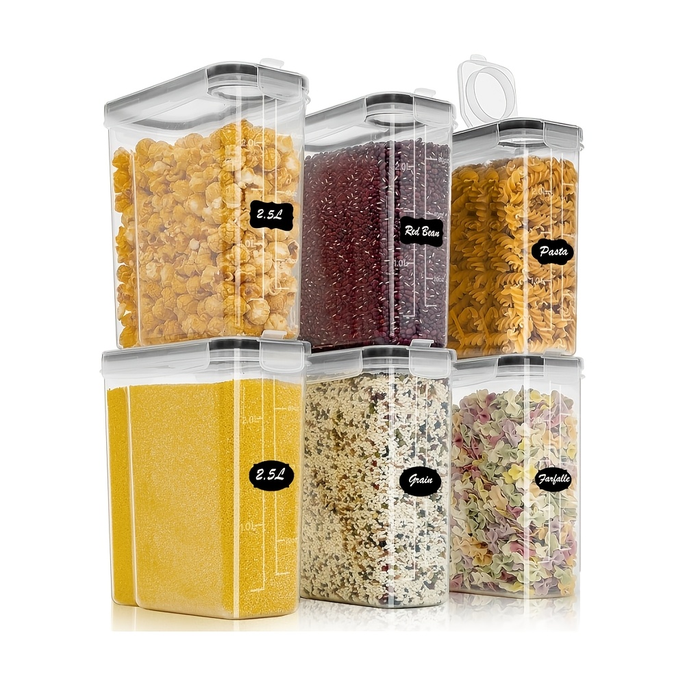 Image of 2.5 Liter Sealed Storage Jars, Set Of 6, Kitchen Storage Containers With Plastic Lids, Storage Container Organizer Cereal Containers, For Cereal, Flour, Grains, Corn Flakes, Pasta, Food Pets