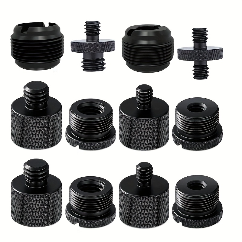 E-shop 12-teiliges Set Schwarze Aluminiumlegierung Mikrofonadapter-Schrauben, Gewinde von 3/8" zu 5/8" und 1/4", für Mikrofone, Kamerastativ,