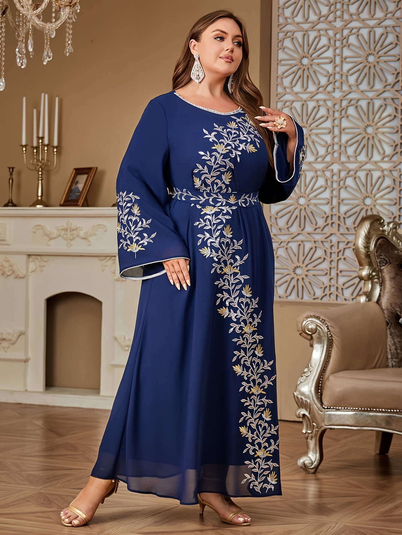 plus size embroidered abaya women in dubai featuring a belt - Temu Kuwait