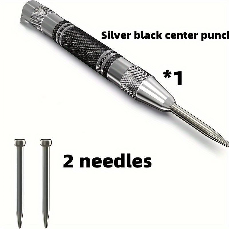 TEMU Automatic Center Puncher With 2 Extra Dies - 5 Inch Heavy Duty Steel Spring Punching Tool, Adjustable Tension, Rustproof, Polished, Round Head, Suitable For Metal, Wood, Glass - Iron Materials