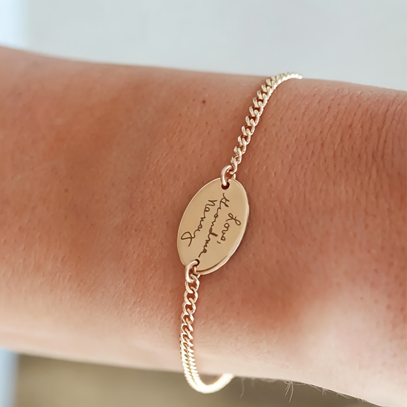 Personalized Text Oval Bracelet, Custom 304L Stainless Steel