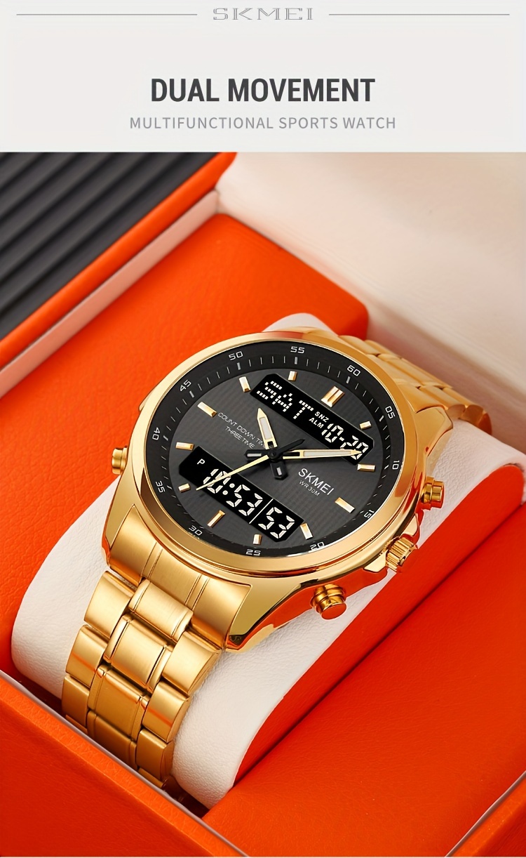   mens fashion multifunctional double display chronograph sports luminous alarm youth electronic watch   for gifts details 3