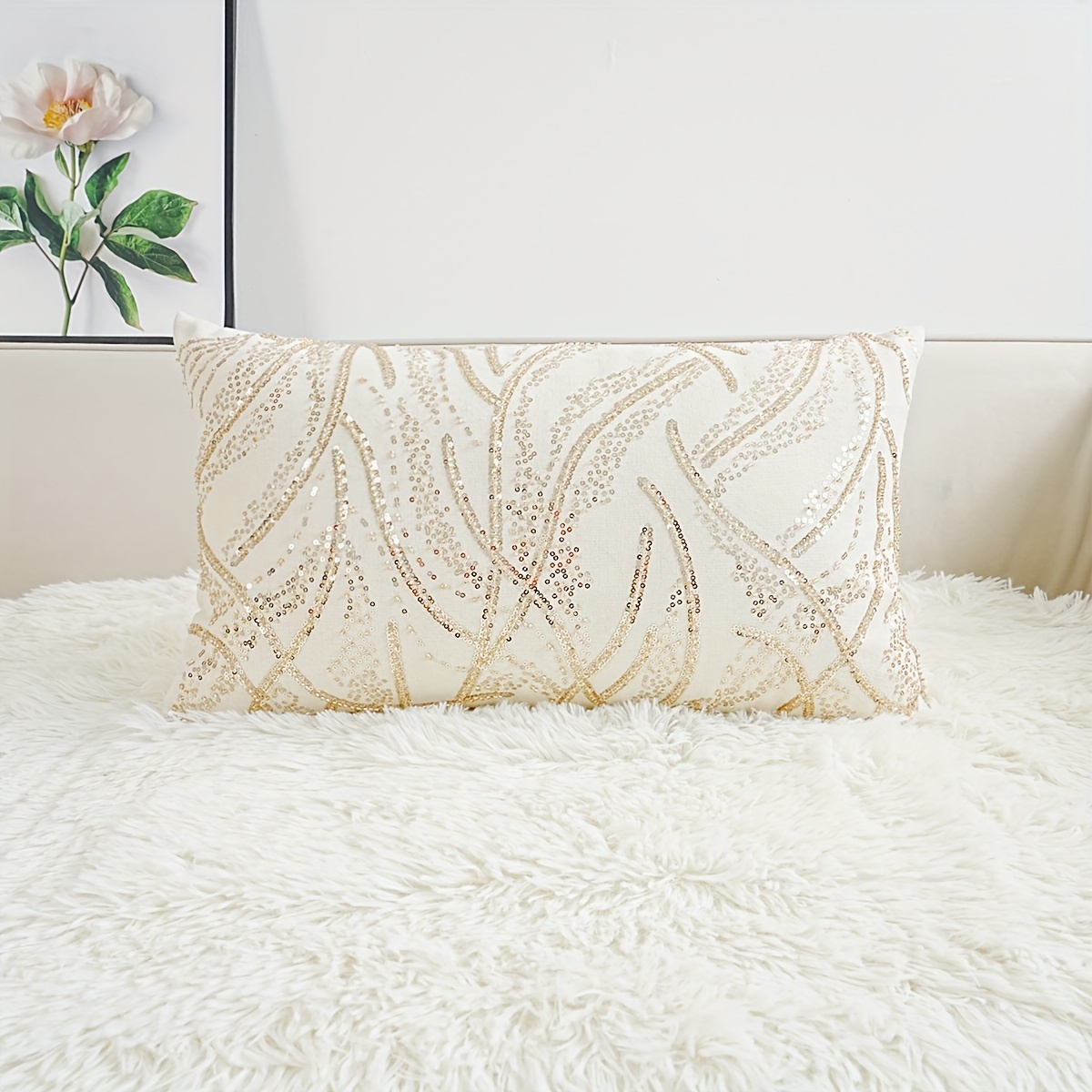 TEMU 1pc Sequin Bead Exquisite Embroidered Cushion Pillowcase, Modern Home Decor, Pillow Insert Not Included