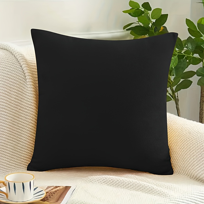 

1pc Contemporary Style Solid Color Plush Throw Pillow Cover 17.72x17.72 Inches, Soft Short Plush Material, Cushion Case For Sofa And Home Decor - Black
