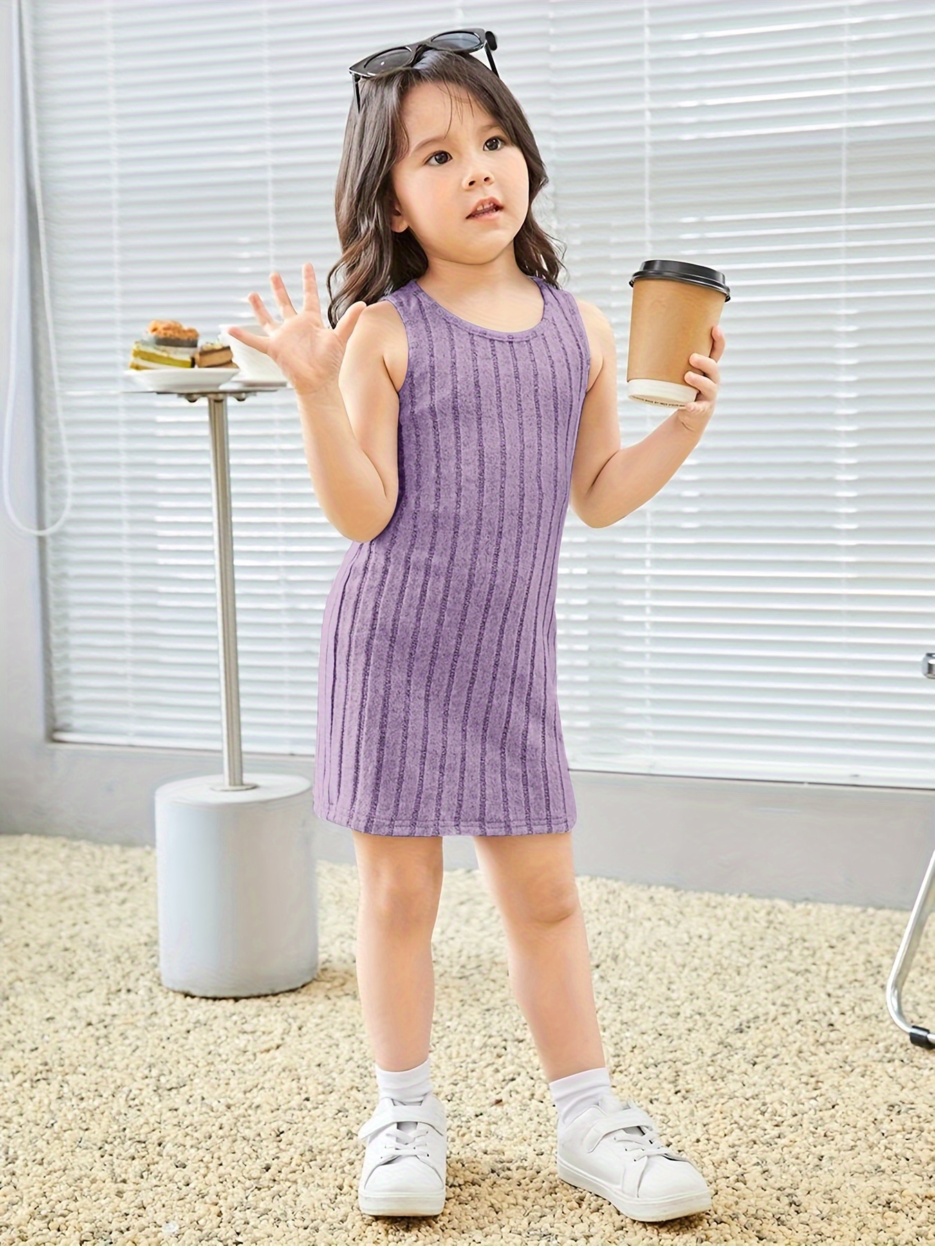 cute solid color ribbed knit tank dress kids' fashion - Temu Georgia
